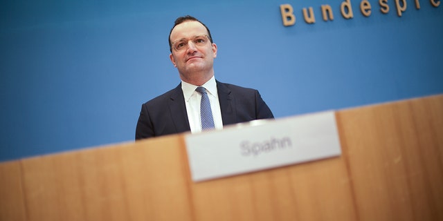 German Health Minister Jens Spahn briefs the media about the vaccination campaign against the coronavirus and the COVID-19 disease in Berlin, Germany, Monday, Nov. 22, 2021.