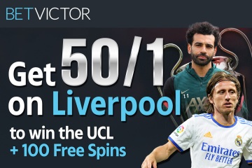 Get Liverpool at 50/1 to win the Champions League final + 100 free casino spins