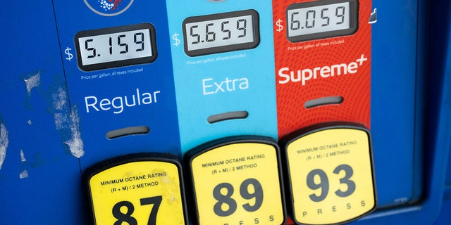 A gas pump displays the price of fuel at a gas station in McLean, Virginia, June 10, 2022. Wall Street stocks fell sharply early on June 10 following fresh data showing surging consumer prices that quashed hopes inflation would quickly abate. 
