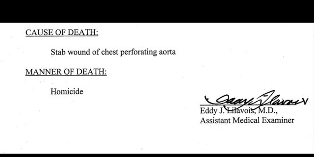 The cause and manner of death as listed on Joyce Sheridan's autopsy report