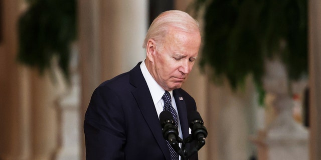 WASHINGTON, DC - JUNE 02: U.S. President Joe Biden departs the podium after delivering remarks on the recent mass shootings from the White House on June 02, 2022 in Washington, DC. 