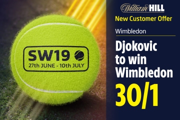 Novak Djokovic to win Wimbledon at huge 30/1 with William Hill - 18+ T&Cs apply