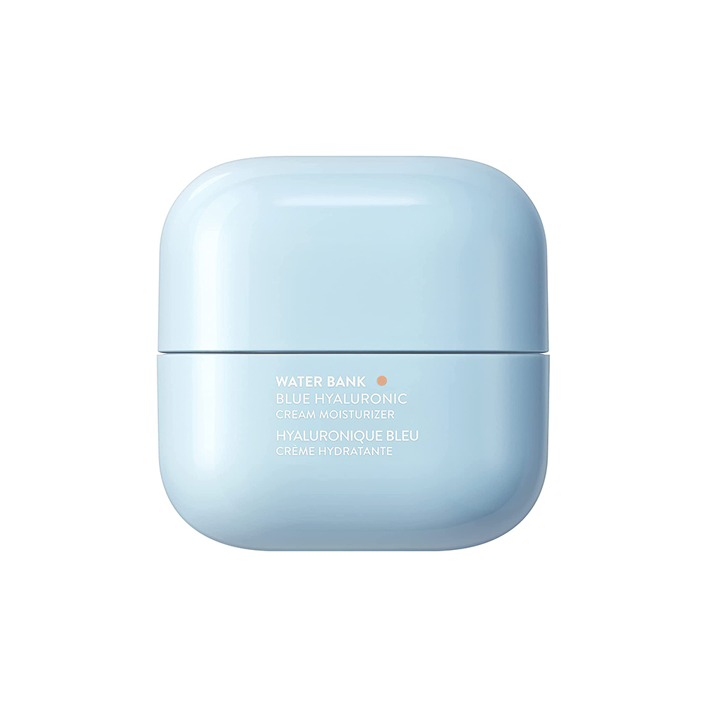 Light blue square facial moisturizer container