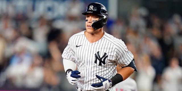 The New York Yankees' Aaron Judge runs the bases after hitting a home run during the fifth inning against the Boston Red Sox Saturday, July 16, 2022, in New York.
