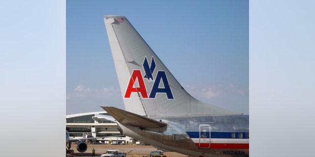 FILE PHOTO: Tail section of an American Airlines 737 airplane. 