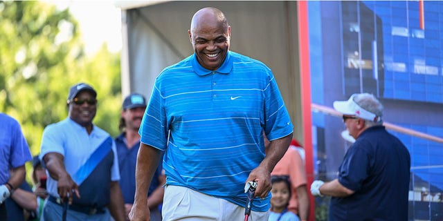 Charles Barkley is all smiles on the first tee at the NCR Pro-Am prior to the PGA TOUR Champions Regions Tradition at Greystone Golf and Country Club on May 11, 2022 in Birmingham, Alabama. 