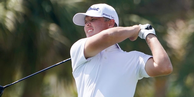 Matt Jones of Australia hits from the 18th tee during the first round of the Honda Classic golf tournament, Thursday, March 18, 2021, in Palm Beach Gardens, Fla. Jones tied the course record at PGA National with a 9-under 61.