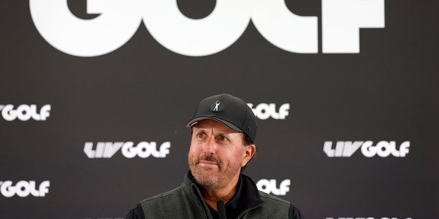Phil Mickelson attends a press conference at the Centurion Club, Hertfordshire, England, ahead of the LIV Golf Invitational Series, on June 8, 2022.