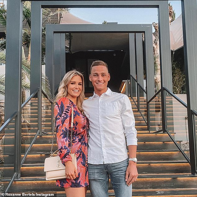 Van der Poel's girlfriend Roxanne Bertels (pictured together) had asked the girls to stop before the cyclist waited until the last knock and then stormed out of his room and chased two of the girls into their shared room