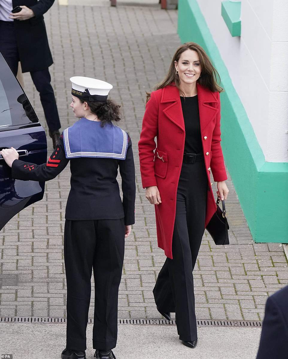 The Princess of Wales arrives for a visit to the RNLI Holyhead Lifeboat Station, in Holyhead, Wales, where with the Prince of Wales they are meeting crew, volunteers and some of those who have been supported by their local unit