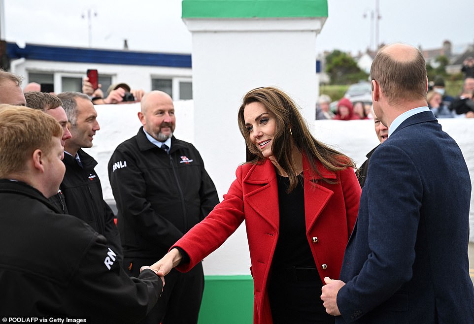 Prince William, Prince of Wales and his wife Catherine, Princess of Wales visit the RNLI (Royal National Lifeboat Institution) Holyhead Lifeboat Station in Anglesey