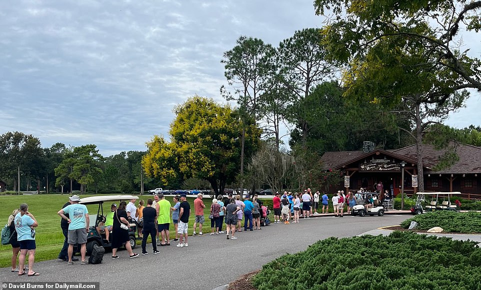 Dozens of customers at Fort Wilderness Campground at a Disney restort were queuing with their luggage to comply with the evacuation process