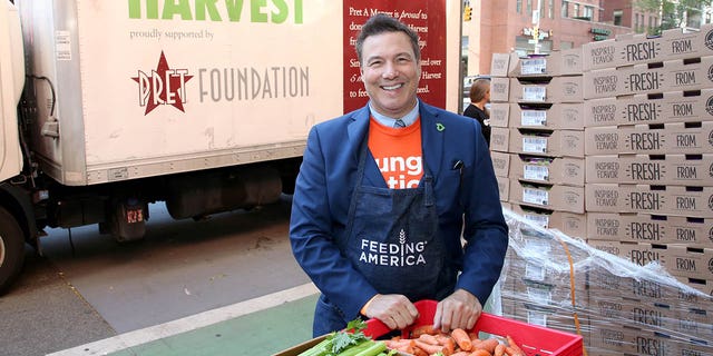 Rocco DiSpirito, chef, bestselling author and member of the Feeding America entertainment council, was on hand on Sept. 23, 2022, as Feeding America, along with City Harvest and Food Bank for New York City, hosted a Hunger Action Day event at Urban Outreach Center in New York City. 
