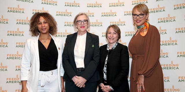 From left to right, Barbie Izquierdo, Jilly Stephens of City Harvest, Leslie Gordon of Food Bank for NYC and Claire Babineaux-Fontenot of Feeding America on Hunger Action Day, Friday, Sept. 23, 2022 in New York City.  