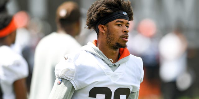 Greg Newsome II of the Cleveland Browns during a Cleveland Browns offseason workout at CrossCountry Mortgage Campus June 8, 2022, in Berea, Ohio.
