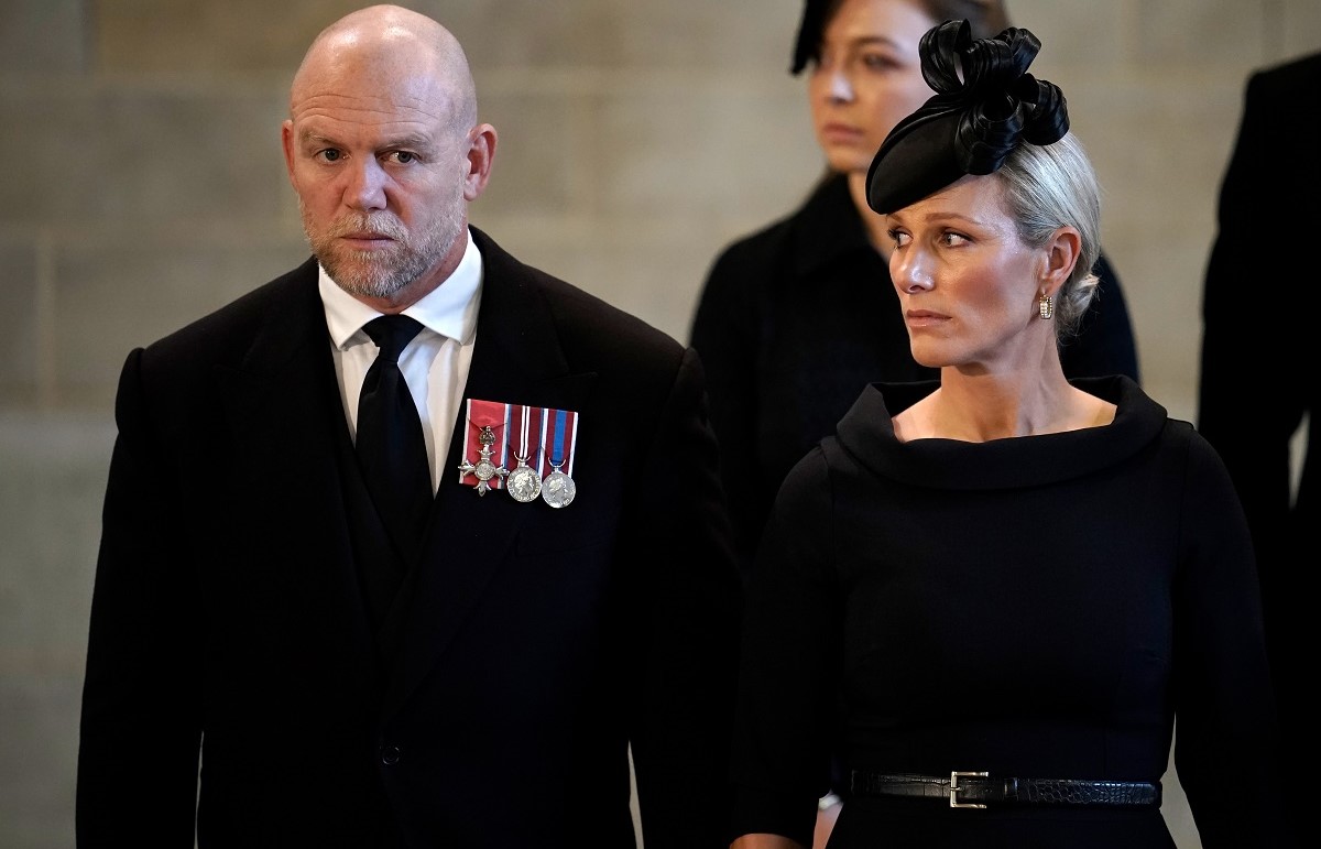 Mike Tindall and Zara Tindall pay their respects in The Palace of Westminster after the procession for the lying-in state of Queen Elizabeth II