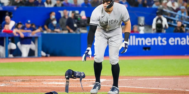 Aaron Judge of the New York Yankees is walked against the Toronto Blue Jays in the third inning during a game at the Rogers Centre Sept. 26, 2022, in Toronto.