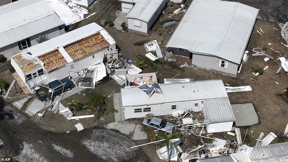 Damage to a trailer park is seen after Hurricane Ian passed by Fort Myers on Saturday