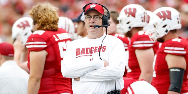 Head coach Paul Chryst of the Wisconsin Badgers looks on during the game against the Washington State Cougars at Camp Randall Stadium on September 10, 2022 in Madison, Wisconsin.