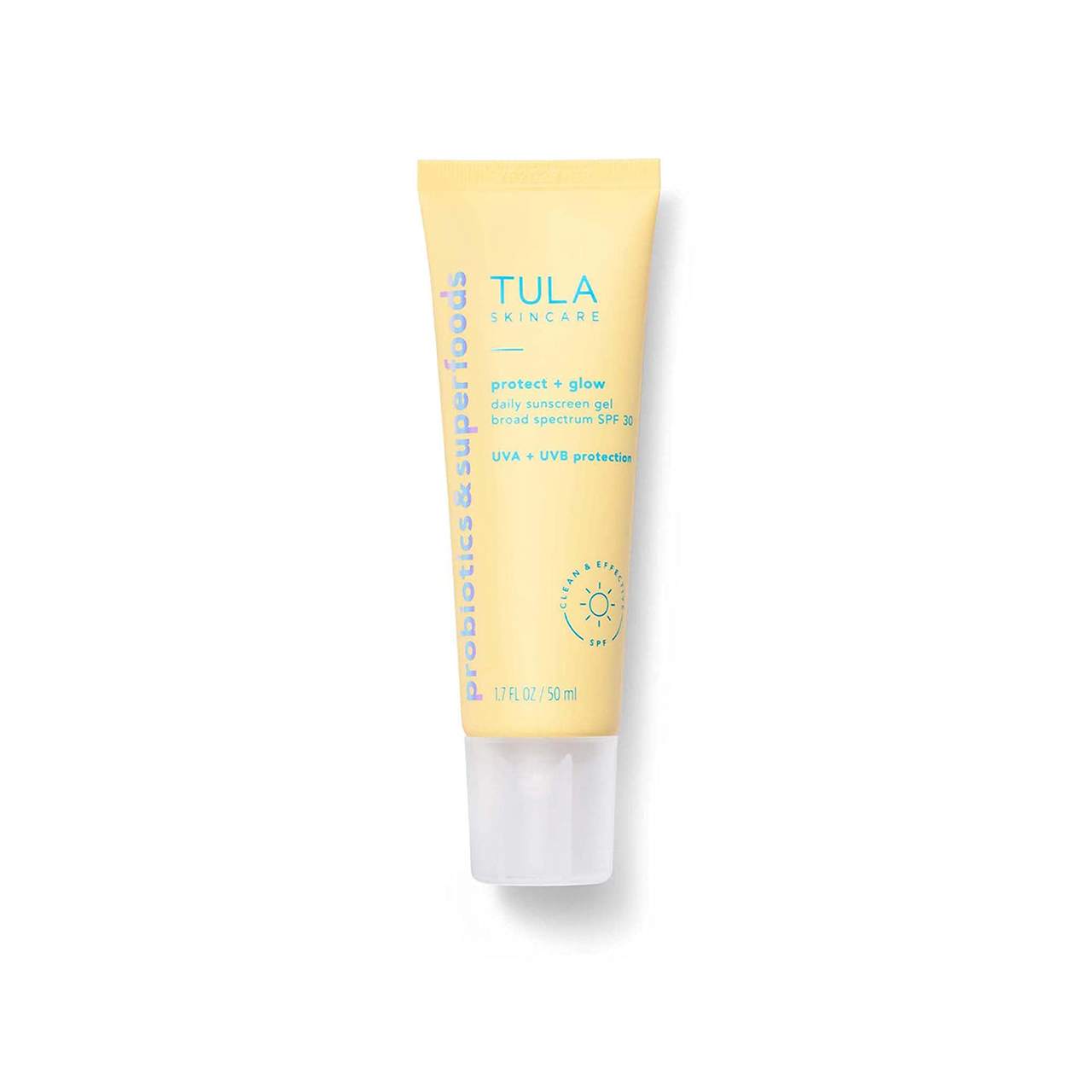 Yellow tube of gel facial sunscreen