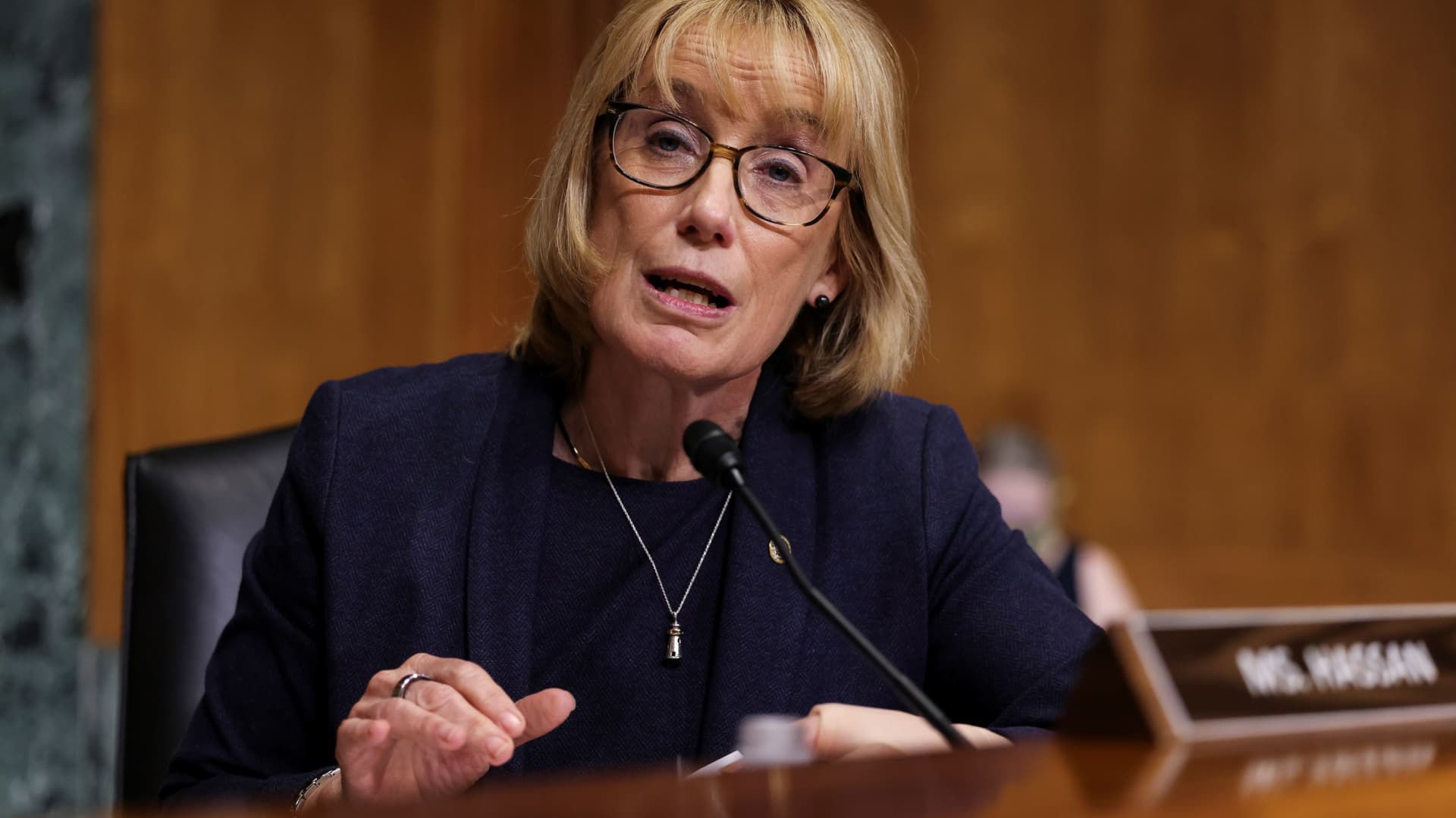 U.S. Senator Maggie Hassan (D-NH) attends a Senate Finance Committee hearing on the IRS budget request on Capitol Hill in Washington June 8, 2021.