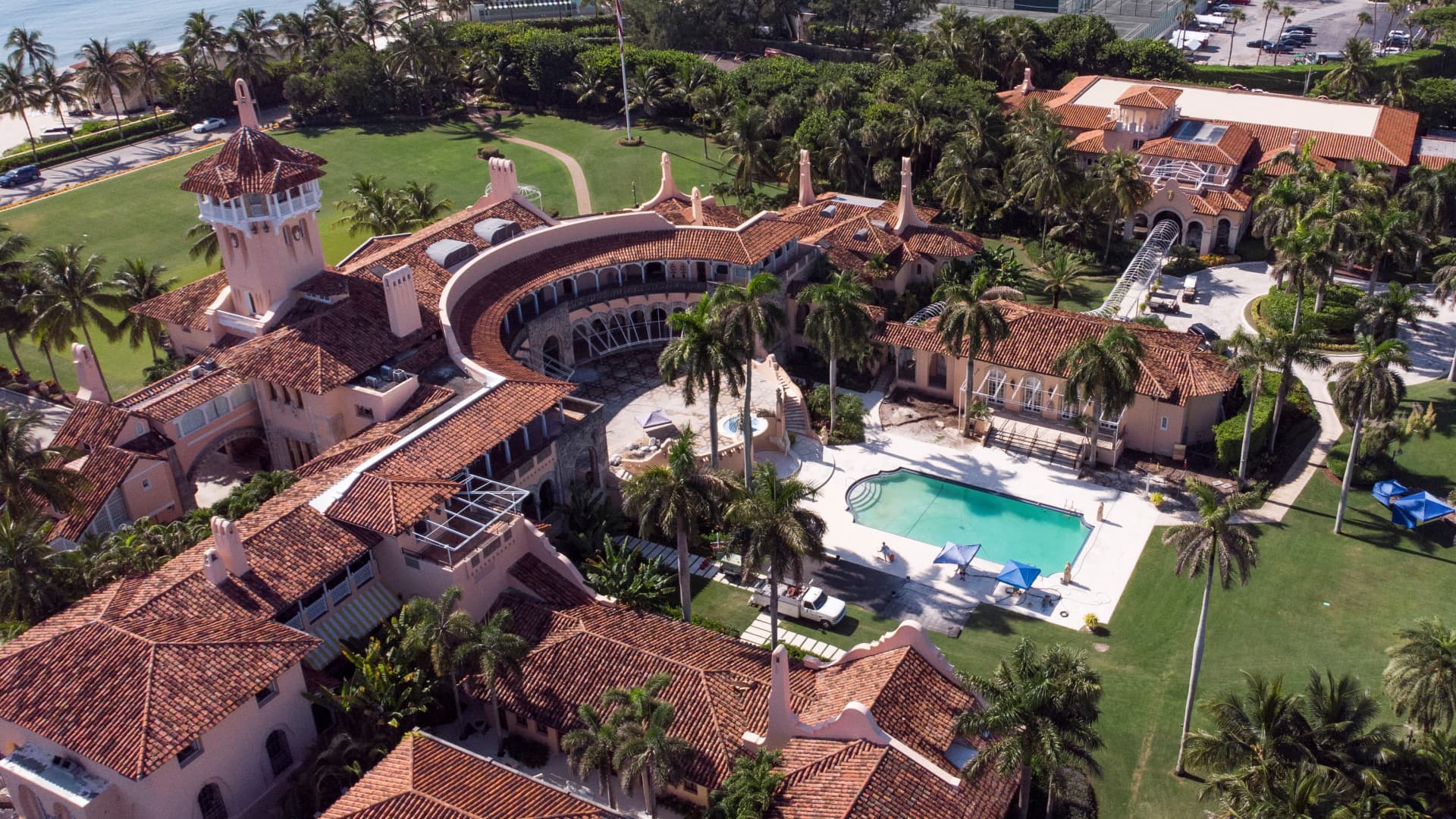 An aerial view of former U.S. President Donald Trump's Mar-a-Lago home after Trump said that FBI agents raided it, in Palm Beach, Florida, U.S. August 15, 2022.