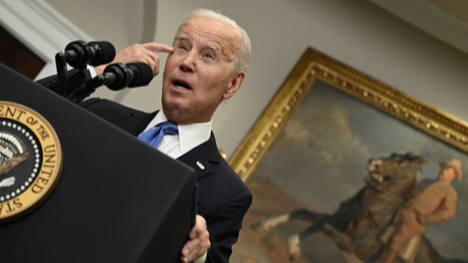 US President Joe Biden speaks about the ongoing federal response efforts for Hurricane Ian in the Roosevelt Room of the White House in Washington, DC, on September 30, 2022.
