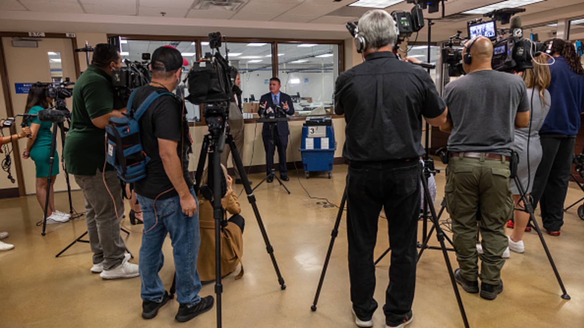 Bill Gates, Chairman of the Maricopa Board of Supervisors, speaks about voting machine malfunctions at the Maricopa County Tabulation and Election Center on November 08, 2022 in Phoenix, Arizona. 