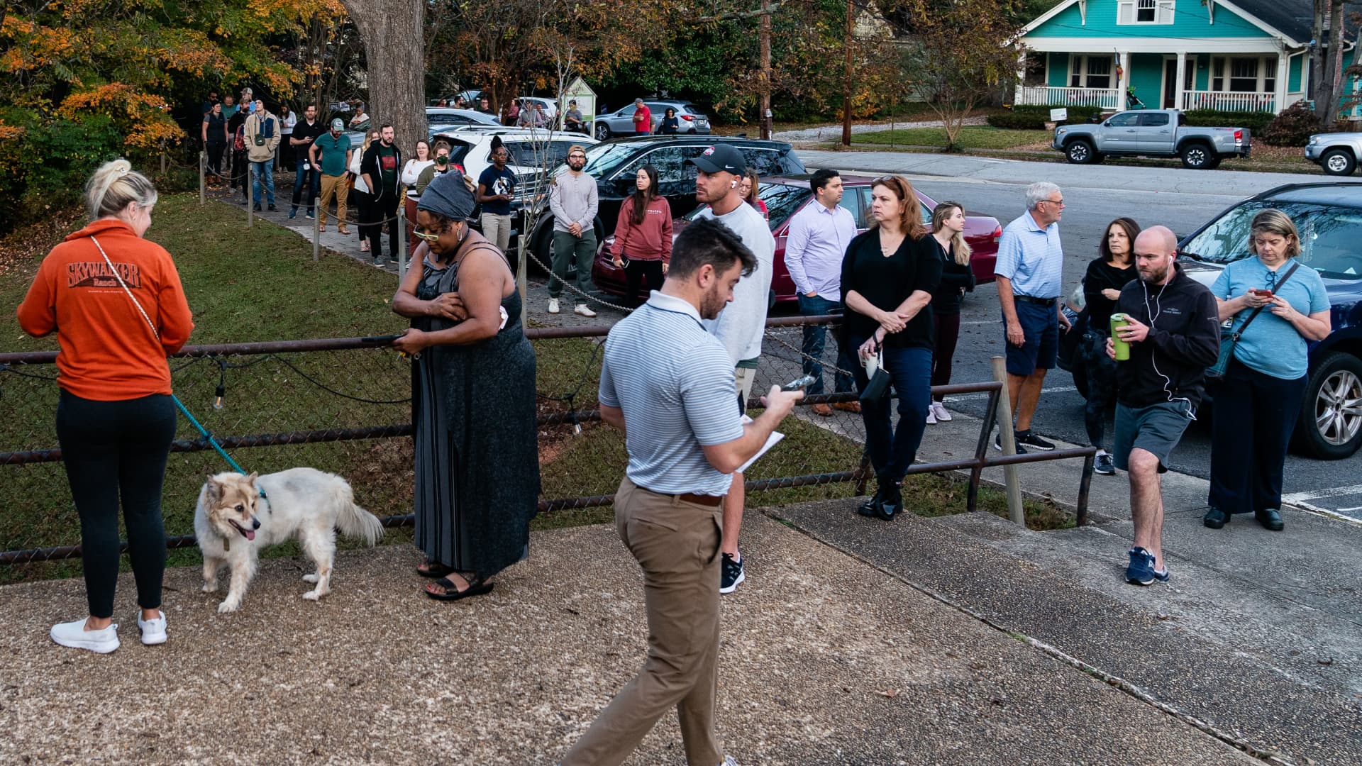 Voters in line to cast ballots at a polling location in Atlanta, Georgia, US, on Tuesday, Nov. 8, 2022.