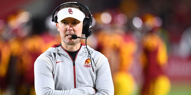 USC head coach Lincoln Riley looks on during a game against the California Golden Bears Nov. 5, 2022, at Los Angeles Memorial Coliseum in Los Angeles. 