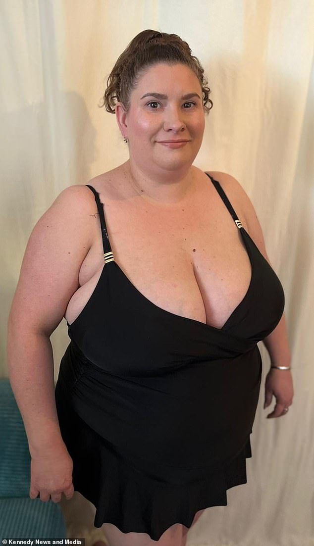 The 33-year-old deals with flakey skin caused by being constantly stretched, deep welts on her shoulders from straps digging in and feels 'strangled' by the crushing weight of them when she lies down in bed