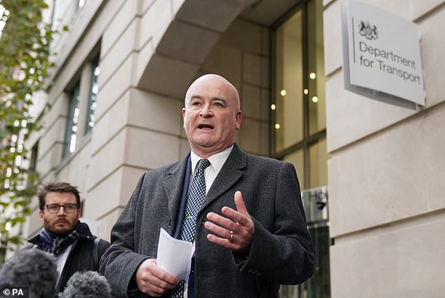 Secretary-General of the National Union of Rail, Maritime and Transport Workers, Mick Lynch, at the Department for Transport after talks with Transport Secretary Mark Harper