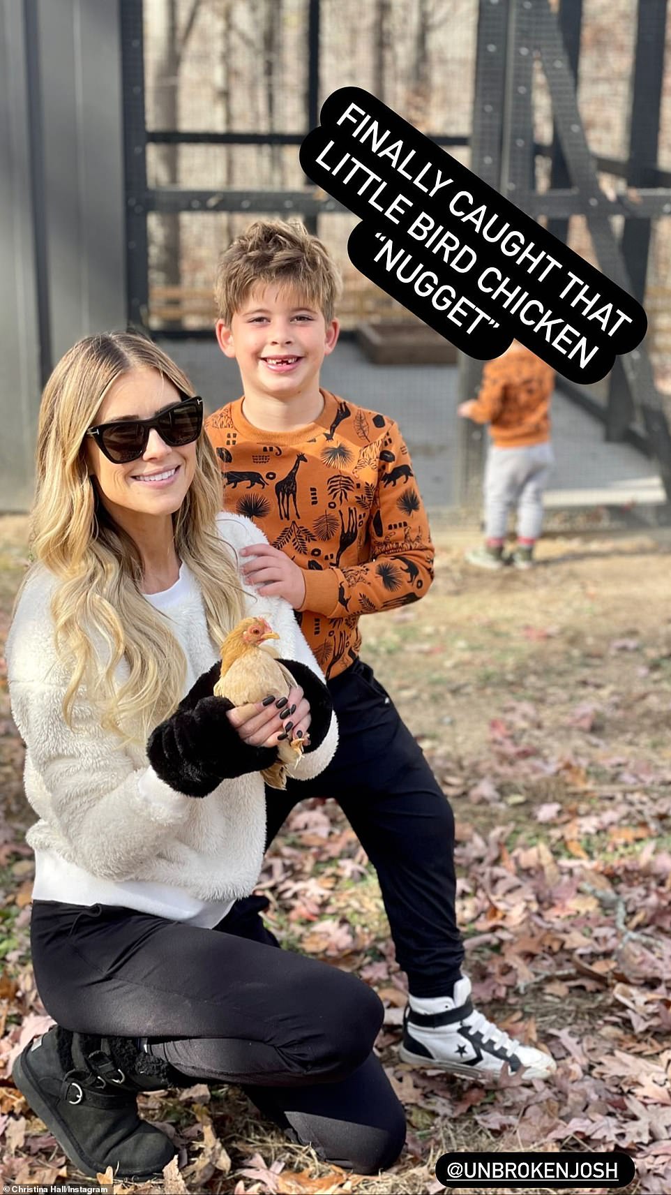 Cute image: Christina Hall was seen with one of her sons as she spent time on her Tennessee ranch with her family
