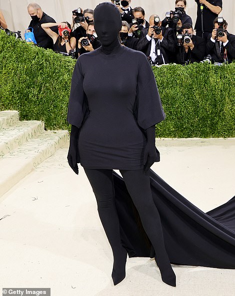Kim Kardashian's Balenciaga Met Gala look in 2021, where she famously covered her face with black cloth