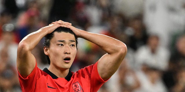 South Korea's forward Cho Gue-sung, #09, reacts during the Qatar 2022 World Cup Group H football match between South Korea and Ghana at the Education City Stadium in Al-Rayyan, west of Doha, Qatar on Nov. 28, 2022.