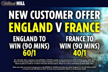 England vs France - boost: Get Three Lions at 60/1, or Les Bleus at 40/1 to win!