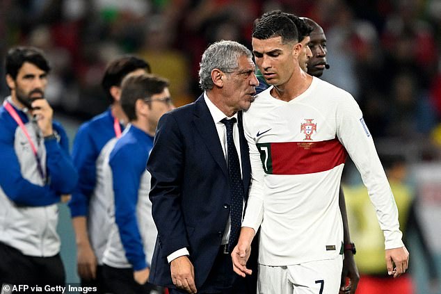 Portugal coach Fernando Santos (left) was left unimpressed by Cristiano Ronaldo's reaction to being substituted during Friday's World Cup defeat by South Korea