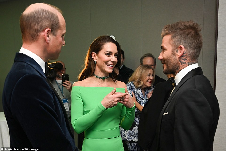 The Waleses (pictured with David Beckham) attended a star- studded gala on Friday night to promote William's Earthshot Prize