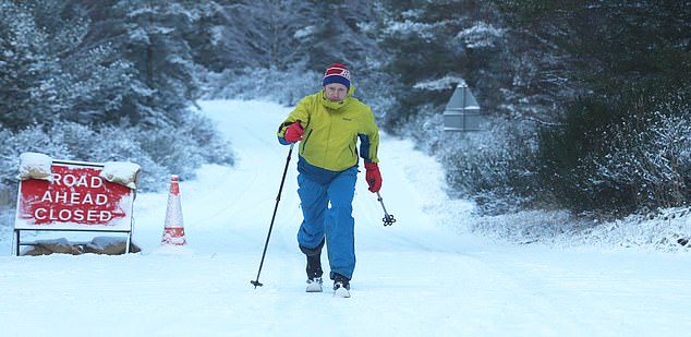 Gordon Pearson who took advantage of closed roads near Carrbirdge to get in a bit of cross country skiing