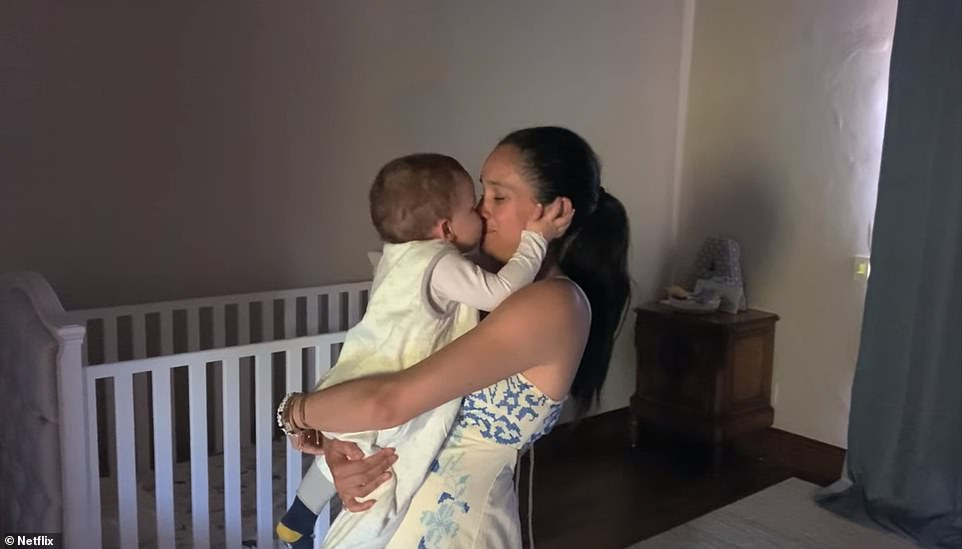 Curtains puddling on the floor suggest practicality is also important to the Sussexes, as they keep light out in the nursery