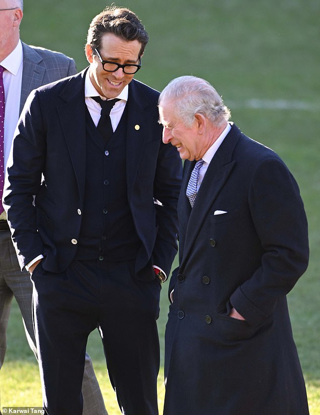 King Charles appeared to share a joke with Hollywood A-Lister Ryan Reynolds - who purchased the Welsh football club in February 2021