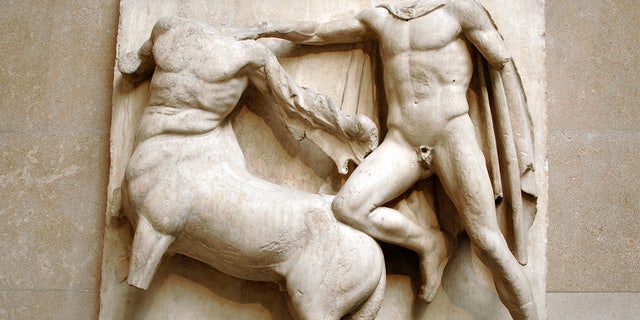 Part of a metope depicting the battle between Centaurs and Lapiths.