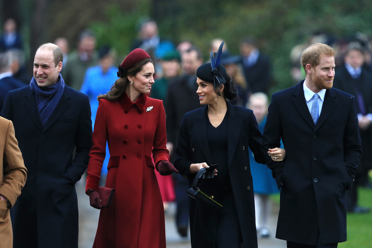 Kate Middleton and Meghan Markle, whose style was a 'marked difference' Prince Harry noticed when they met, walk with Prince William and Prince Harry