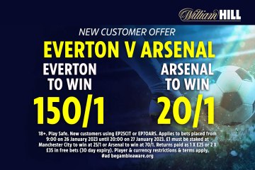 Everton vs Arsenal: Gunners at 20/1 or Toffees at huge 150/1 with William Hill