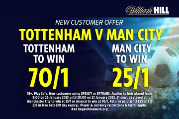 Tottenham v Man City: Get Spurs at 70-1 or Citizens at 25-1 to win, William Hill