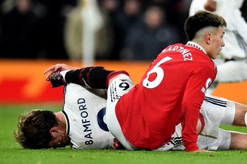 Fans furious as Man Utd star Lisandro Martinez scrapes studs down Bamford's FACE