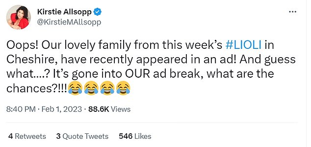 Even presenter Kirstie Allsopp acknowledged how unusual it was that the family were appearing in an advert while on the programme