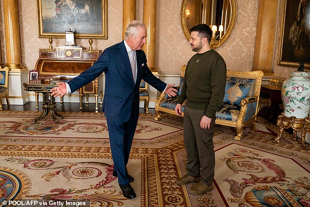 President Zelensky told King Charles 'in Ukraine today every air force pilot is a king' during a meeting with the monarch on a visit to the UK