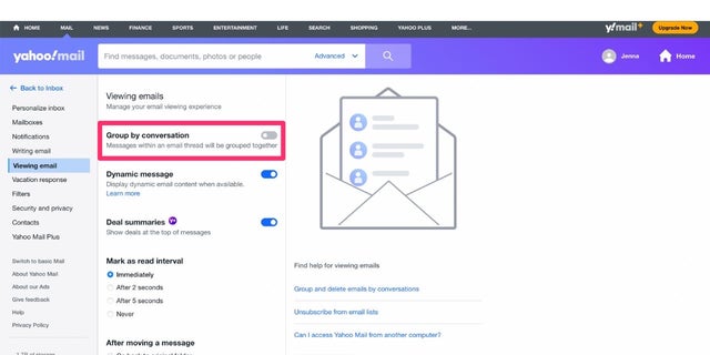 Change your yahoo email settings 