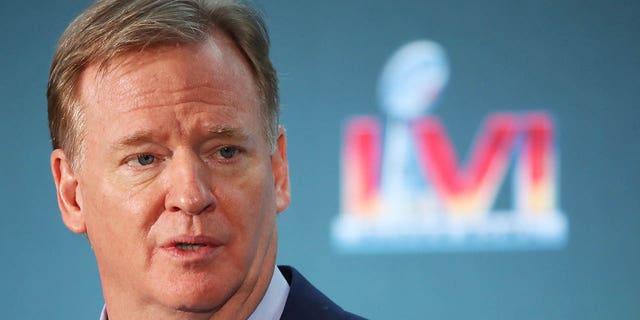 NFL Commissioner Roger Goodell speaks to the media during the Super Bowl LVI head coach and MVP press conference at Los Angeles Convention Center Feb. 14, 2022, in Los Angeles.